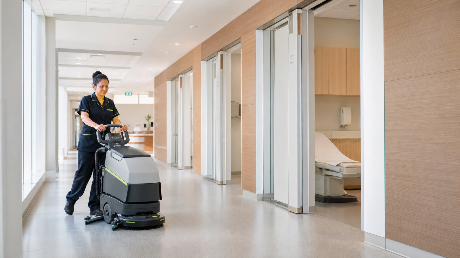Professional floor cleaning in a medical facility